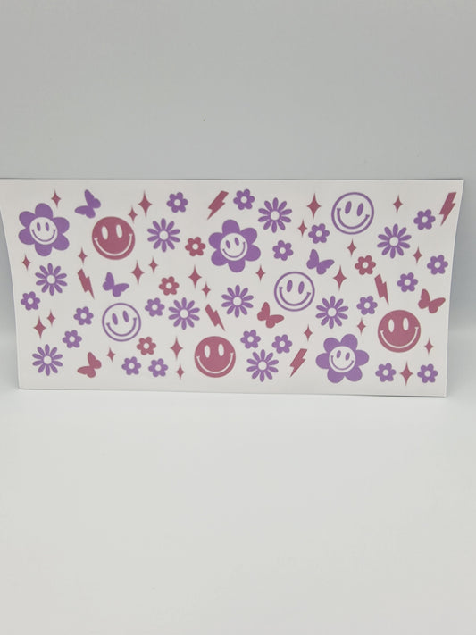 Purple Smile & Flowers 16oz UV DTF Transfer