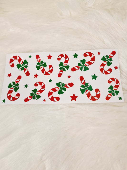 Candy Canes With Bows 16oz UV DTF