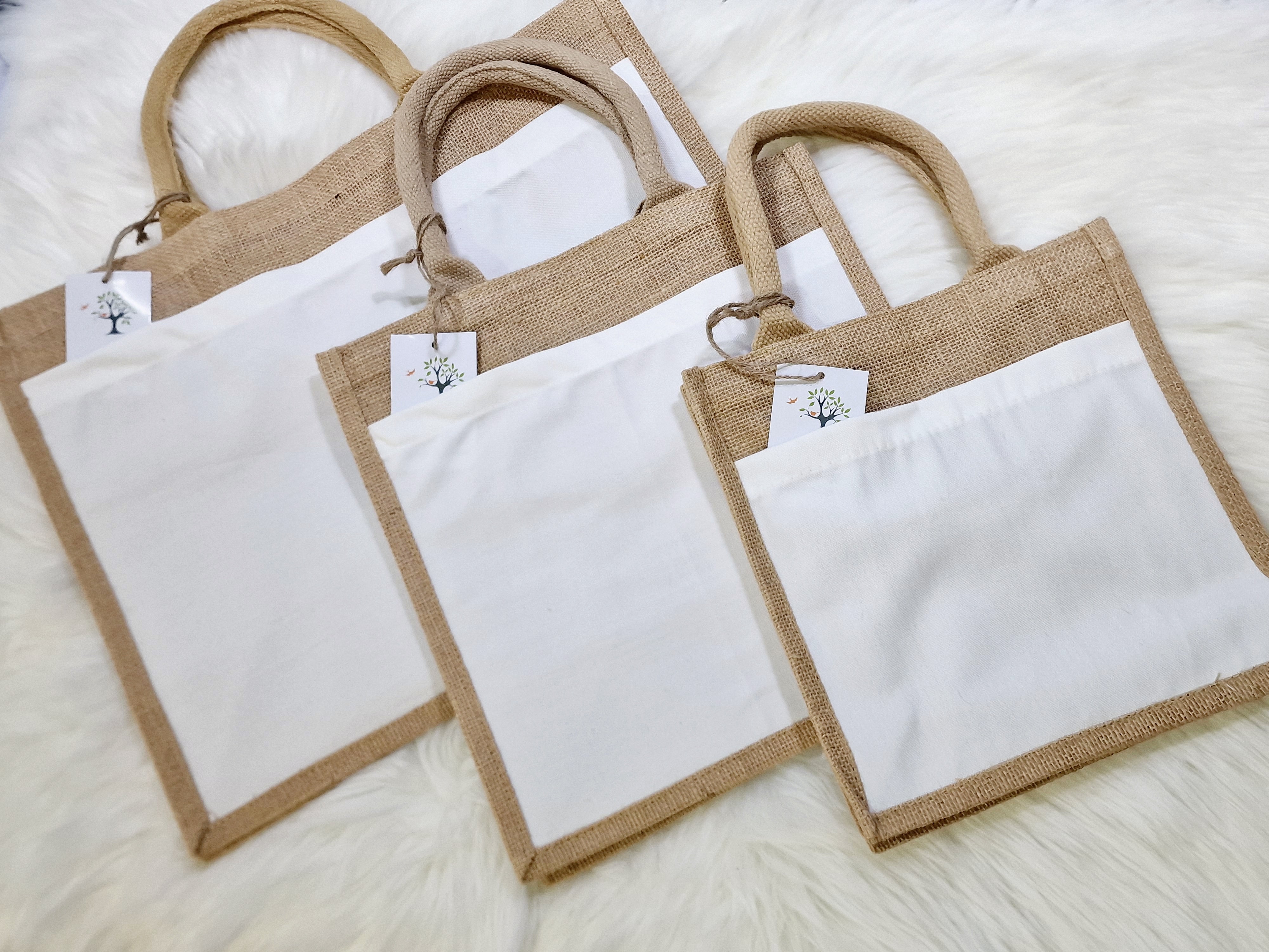 Sublimation Jute Bags With Pocket 3 Sizes