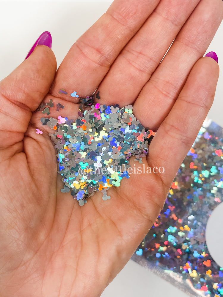 Chunky Glitter Mix - ' Halo Rainbow Silver Micky Heads' 50g Pack