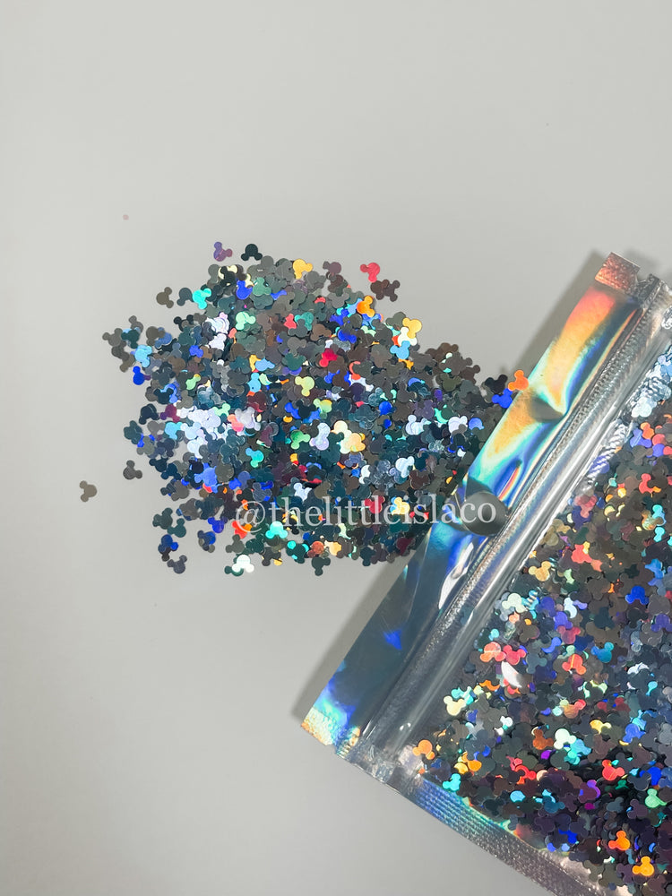 Chunky Glitter Mix - ' Halo Rainbow Silver Micky Heads' 50g Pack