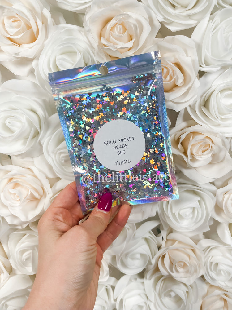 Chunky Glitter Mix - ' Halo Rainbow Silver Micky Heads' 50g Pack