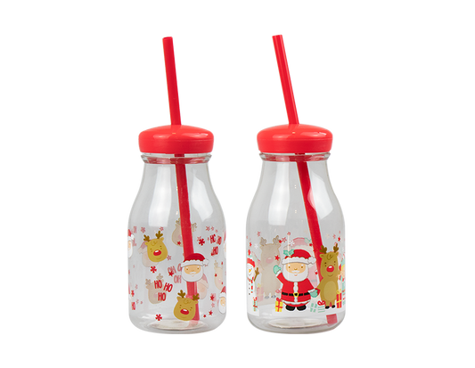 Santa Plastic Milk Bottle With Straw (Minor Defects)