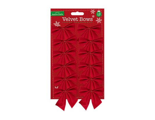 Red Velvet Bows - 12pk 6cm