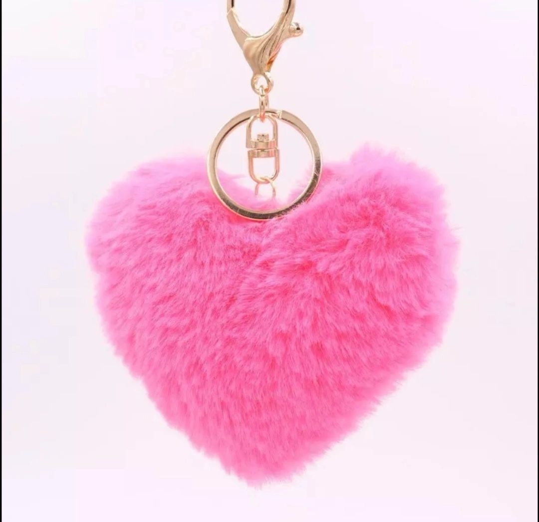 Heart Pom Pom Keyring