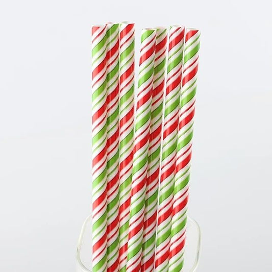 Christmas Green & Red Candy Cane Straw