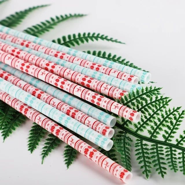 White Christmas Straw (Red or Green)