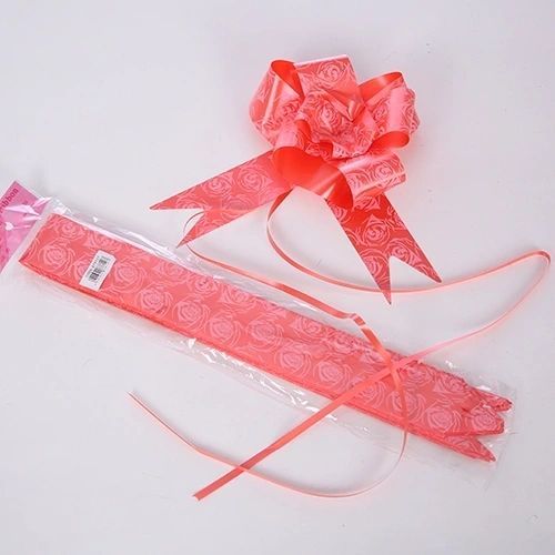 Poly Ribbon Pull Bows With Rose Pattern