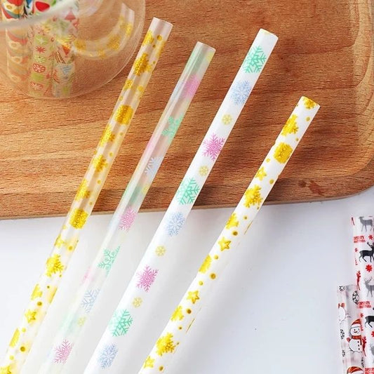 White Colourful Snowflake Straw